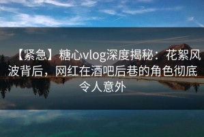 【紧急】糖心vlog深度揭秘：花絮风波背后，网红在酒吧后巷的角色彻底令人意外