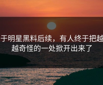 关于明星黑料后续，有人终于把越想越奇怪的一处掀开出来了