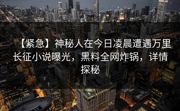 【紧急】神秘人在今日凌晨遭遇万里长征小说曝光，黑料全网炸锅，详情探秘